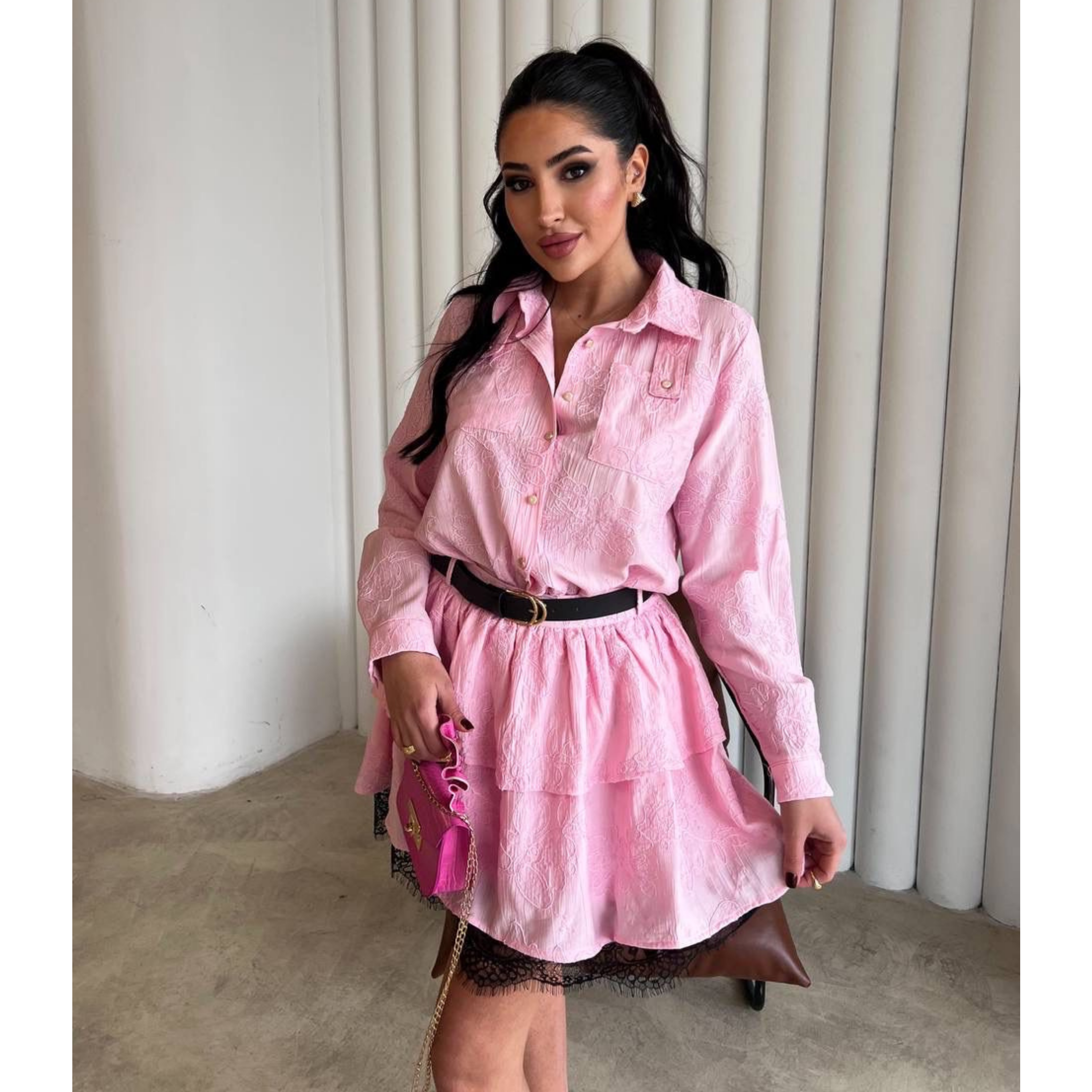 Розова риза с пола и колан